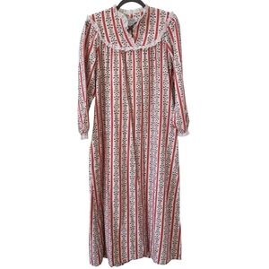Vintage Lanz of Salzburg Floral Grannycore Lace Cotton Flannel Nightgown Size M